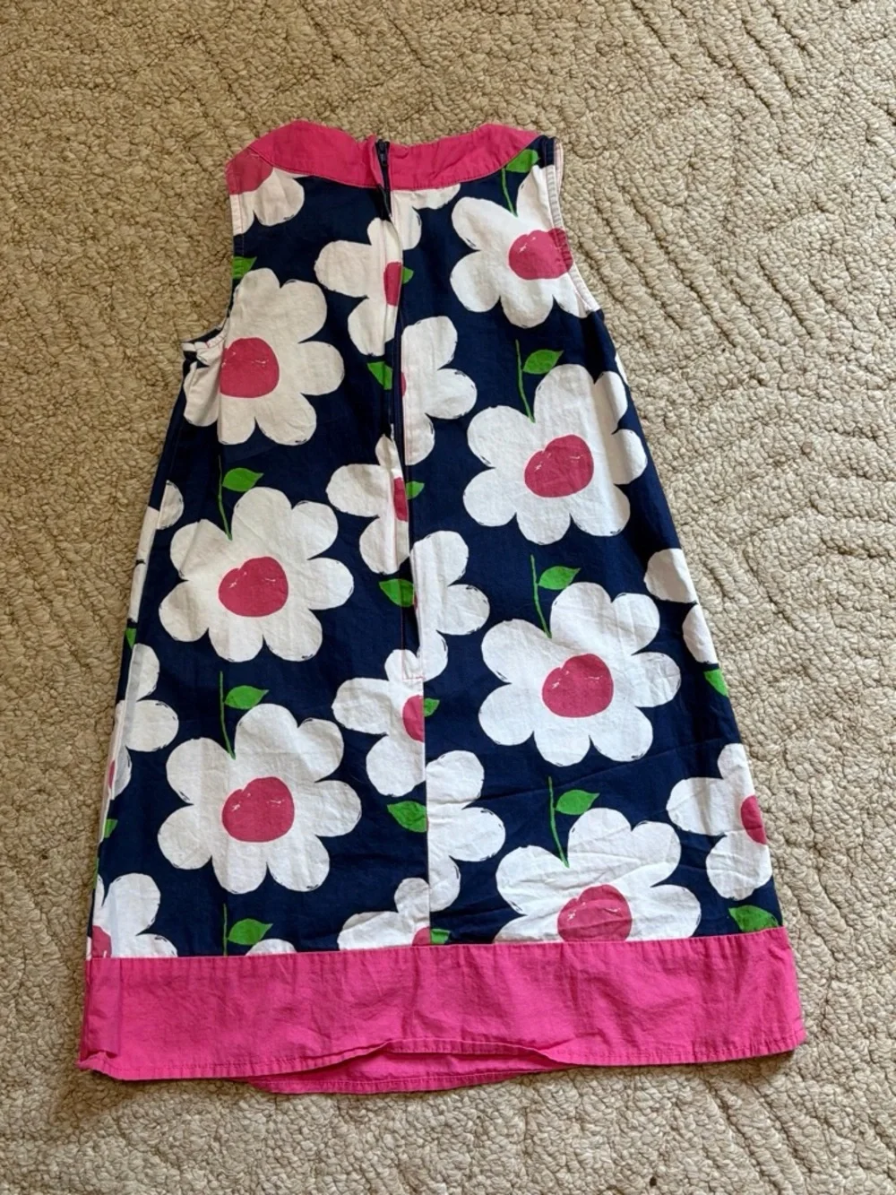 Gymboree Navy Floral Shift Dress with Pink Trim and White Flowers